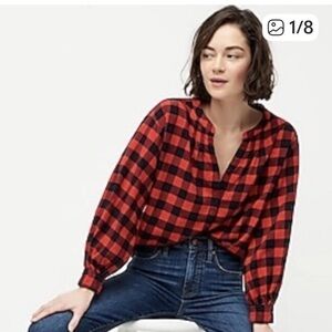 NW J.Crew Beverly Plaid Buffalo Check Peasant Style Blouse SZ XL